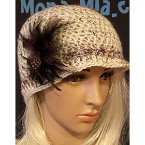 Women’s cloche hat in vanilla and brown by Sherri Gold