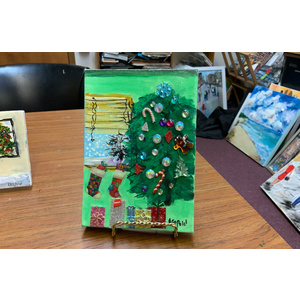 Christmas in a Green Room - 5" X 7" Collage on Gold Easel - Free Shippping by Bob Leopold