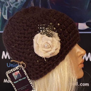 Women’s chocolate brown hat with a decorative brooch  by Sherri Gold