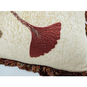 Leather Gingko Leaf Pillow with Tassels by Cynthia Margaret Bye