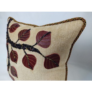 Red Leather Aspen Branch Pillow with Cord by Cynthia Margaret Bye