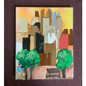 New York from The Park - 16" X 20" Mixed Media Collage by Bob Leopold
