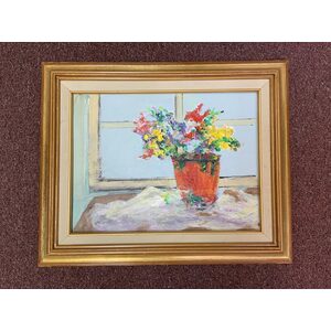 Flowers in Orange Vase - Framed - 12"X16" - Free Shipping by Bob Leopold