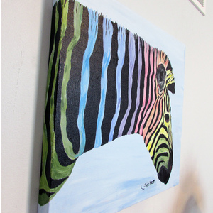 Rainbow Zebra 18" x 18" by Linda Sacketti