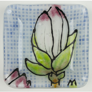 #1130 White Pink Bud Dish by Michelle Rial