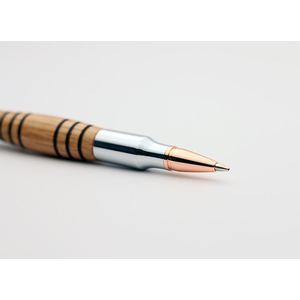 Bolt Action Bourbon Barrel Pen with barrel stripes and chrome hardware by Joel Lockridge
