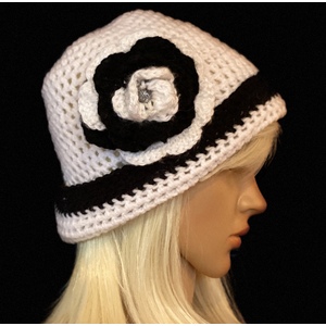 Women’s paper white and black spring/fall beanie  by Sherri Gold