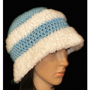 Women’s sky blue and poodle white floppy brim hat  by Sherri Gold