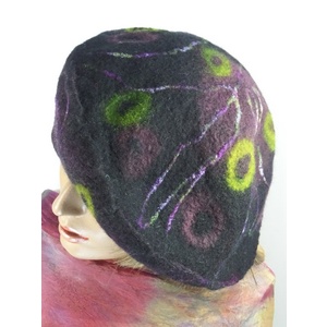 Felted reversible black beret by Maria Berghauer