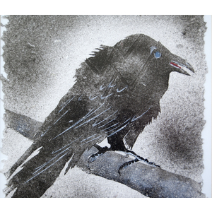 Huginn No. 16, framed – pulp painting of Odin's Raven on handmade paper with  watermark (2019), Item No. 274.16 by Don Widmer