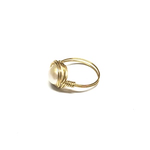 Ring Gold Wire With Genuine Pearl by Laura Nigro