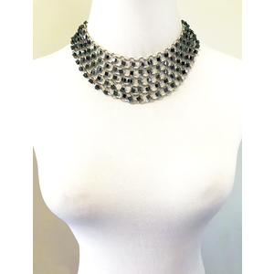 Sterling Silver Chainmail Necklace with Square Hematite Stone Beads, Silver & Gunmetal Toned Statement Necklace by Nicole Parisi May