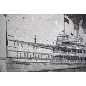 Tashmoo No. 3 (Great Lakes Ship / Sidewheeler Steamboat): Handmade Paper with Pulp Painting (2020), Item no. 302.03 by Don Widmer