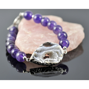 "Lavender Blossom" Sterling Silver Druzy Geode Semiprecious Spiritual Healing Beads Toggle Womens Bracelet "Lavender Blossom" by Zsuzsanna Luciano
